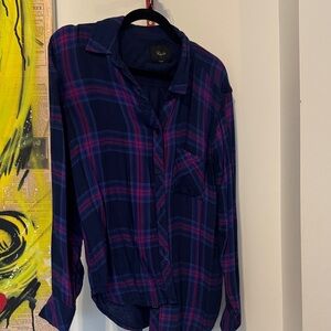 Rails Navy and Pink Plaid Button Down Shirt